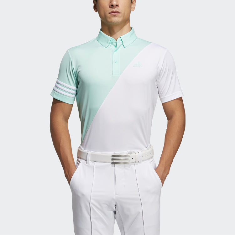 adidas Tr Polo Ss Contrasting Colors Casual Golf Short Sleeve Polo Shirt White Green Colorblock GM3660