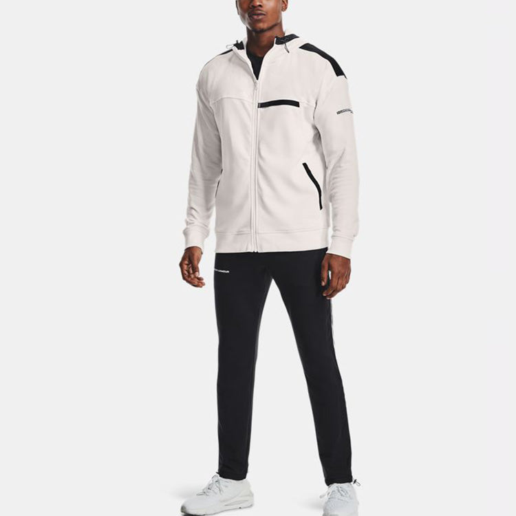 Men's Under Armour Rival Terry AMP Casual Sports Zipper Hooded Jacket White 1361595-112