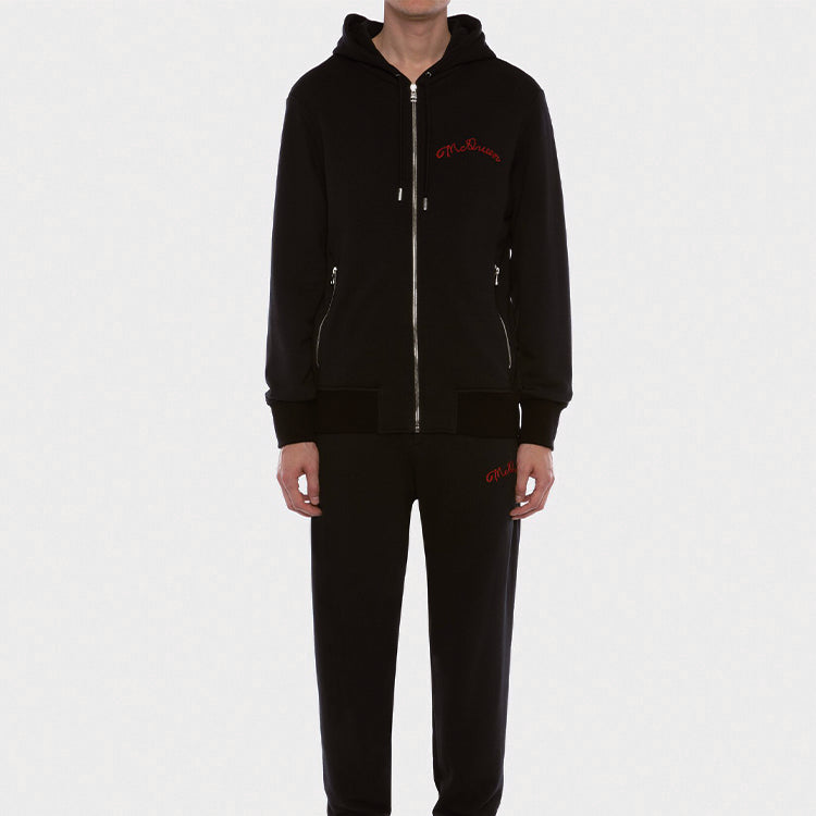 Men's Alexander McQueen hooded Alphabet Long Sleeves Black 599617QOZ820901