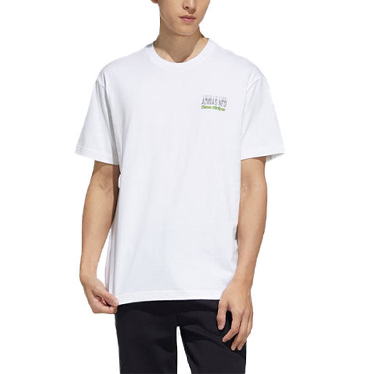 Men's adidas neo Alphabet Micro Mark Round Neck Short Sleeve White T-Shirt HC9664