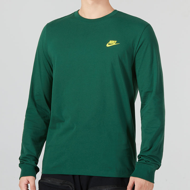 Men's Nike Minimalistic Alphabet Logo Athleisure Casual Sports Round Neck Long Sleeves Green T-Shirt DR7822-341