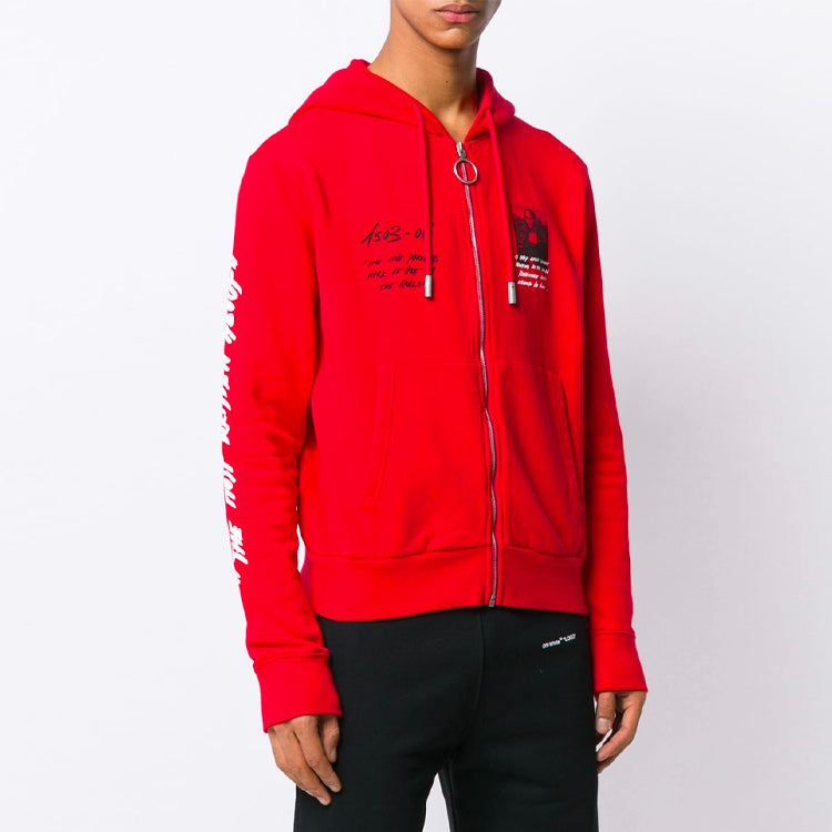 Off-White Mona Lisa Zip Up Hoodie 'Red' OMBE001S190030052010