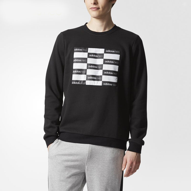adidas neo Chessboard Logo Print Casual Long Sleeve Sweatshirt Black CD2339