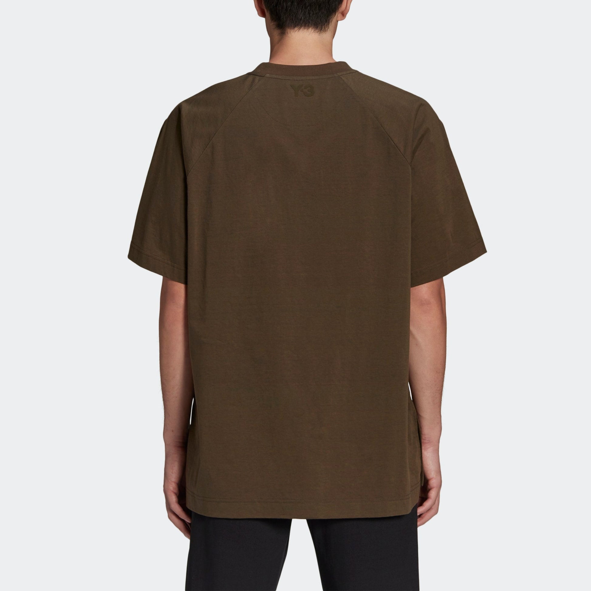 Men's Y-3 SS21 Loose Knit Pocket Round Neck Short Sleeve Dark Khaki T-Shirt GV4245
