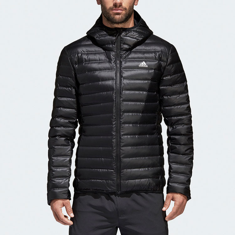 adidas MENS Casual Sports Hooded Down Jacket Black BQ7782