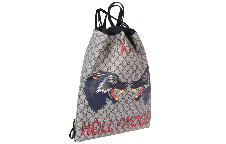 Gucci Printing Logo Drawstring schoolbag Backpack / Black 473872-9HVCT-8697