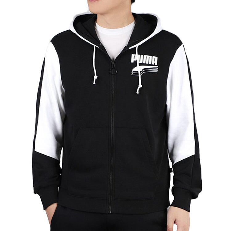 PUMA Running Training Breathable Colorblock Knit Hooded Jacket Black White 582733-01