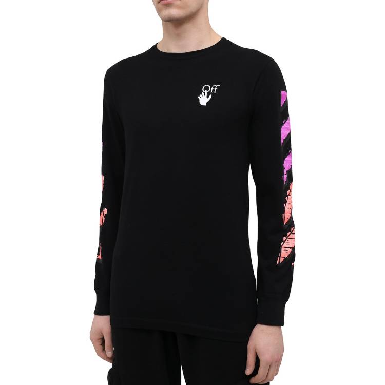 Off-White Mens Black Long-Sleeve Diagonal Striped OMAB001R21JER0031032