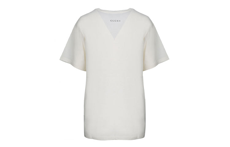 (WMNS) Gucci Tiger Printed Sequin Embroidered Cotton Short Sleeve White 492347-XJBHQ-7136