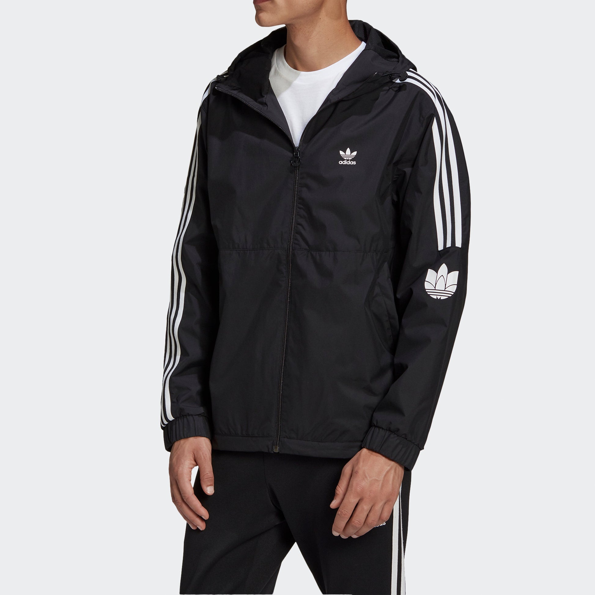 adidas originals Classic Logo Printing hooded track Jacket Black GN1867