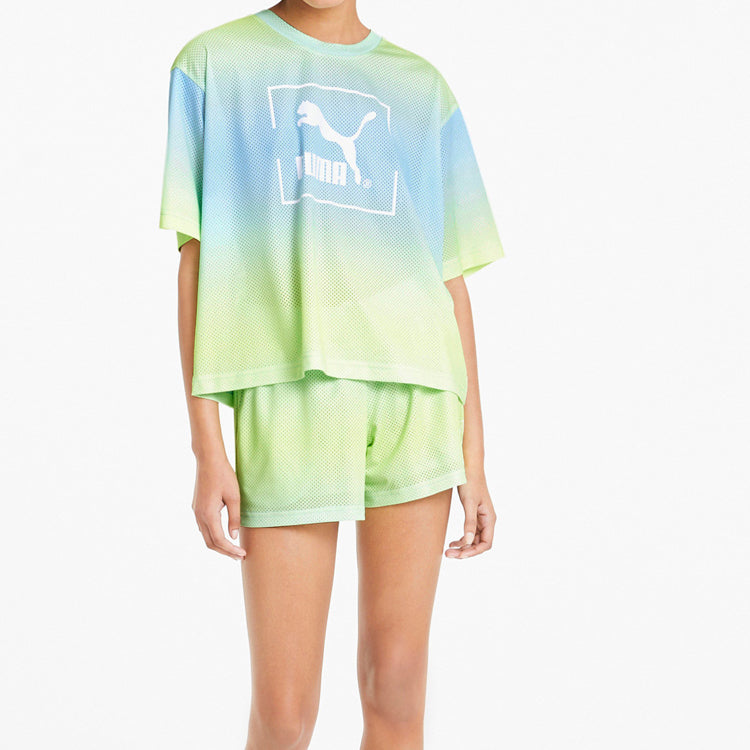 (WMNS) PUMA Gradient Tie Dye Mesh Short Sleeve Sky Blue 598619-18