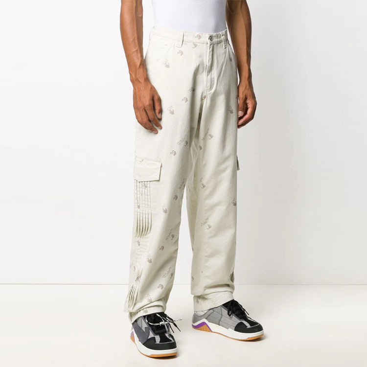 Men's Off-White Geometry Pattern Buckle Casual Long Pants/Trousers Loose Fit White OMCA156F20FAB0010310