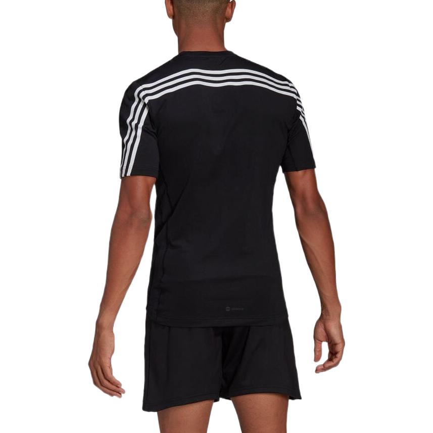 Men's adidas Stripe Logo Printing Round Neck Pullover Short Sleeve Japanese Version Black T-Shirt HC4440