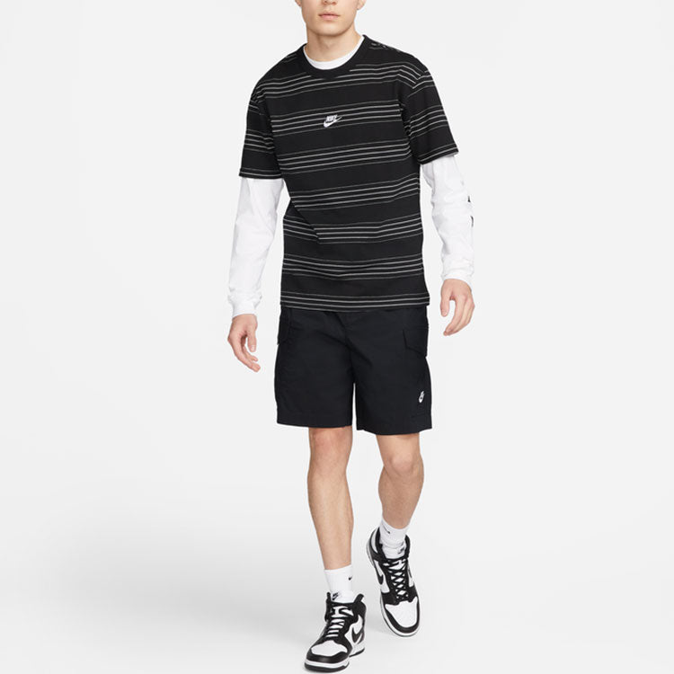 Men's Nike Brand logo Stripe Round Neck Short Sleeve Black T-Shirt DQ1117-010