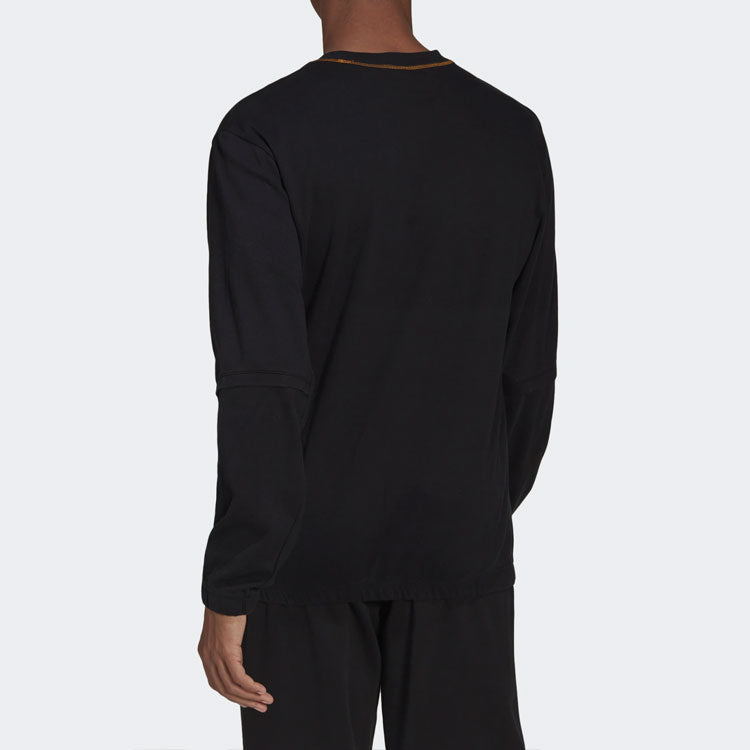 Men's adidas Solid Color Printing logo Long Sleeves Round Neck Black H67000