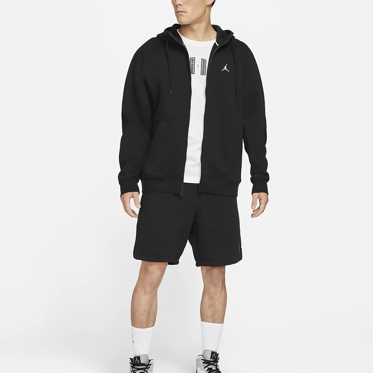 Men's Air Jordan Solid Color Drawstring Fleece Straight Casual Black Shorts DA9827-010