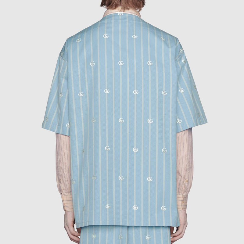 Gucci GG Striped Cotton Oversized Shape Shirt For Men Blue 618919-ZAEQH-4234