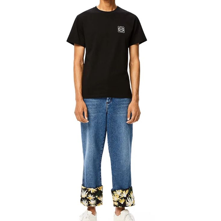 Men's LOEWE Anagram Classic Embroidered Cotton Round Neck Short Sleeve Black H6109230CR-1100