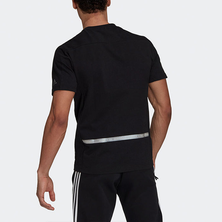 adidas Th Tee Dry Silo Reflective Stripe Knit Sports Short Sleeve Black GU1759