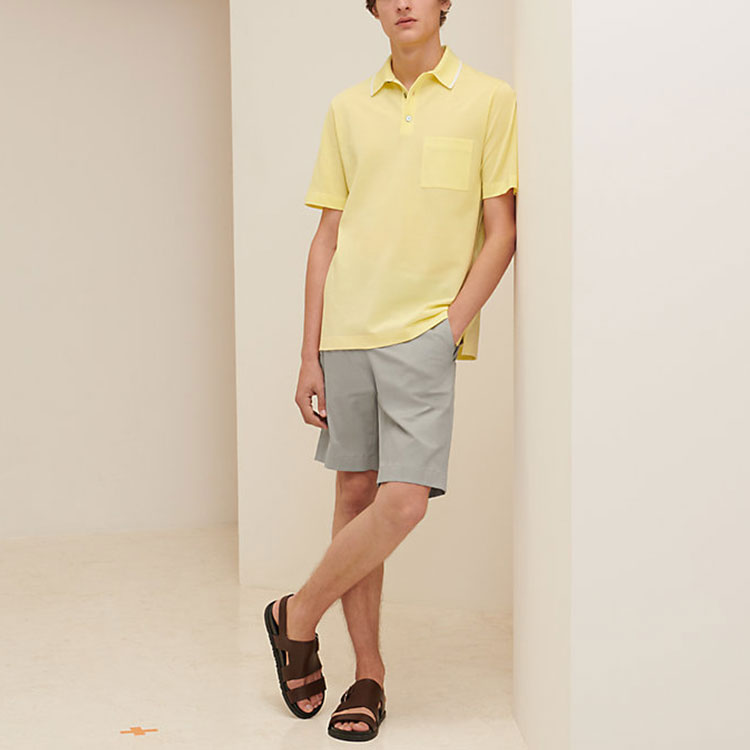 Men's HERMES SS21 Cotton Pocket Short Sleeve Lemon Yellow Polo Shirt H157930HA2Q