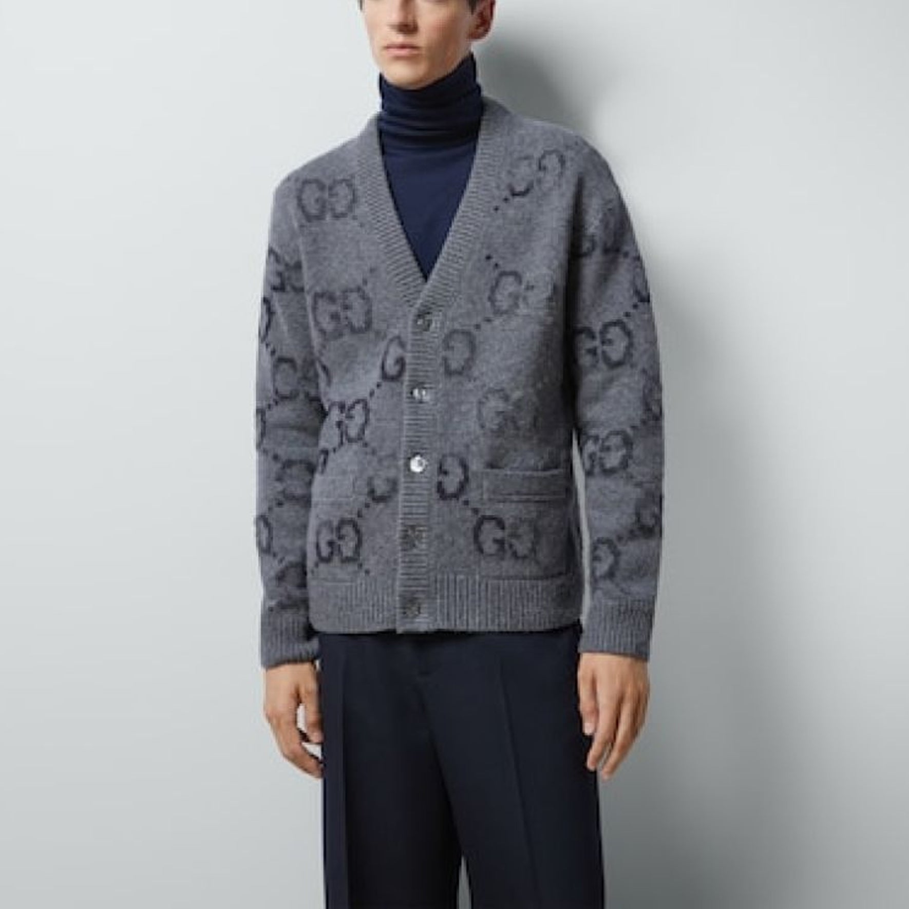 Gucci Wool Cardigan With GG Intarsia 'Grey' 770507-XKDSJ-1128