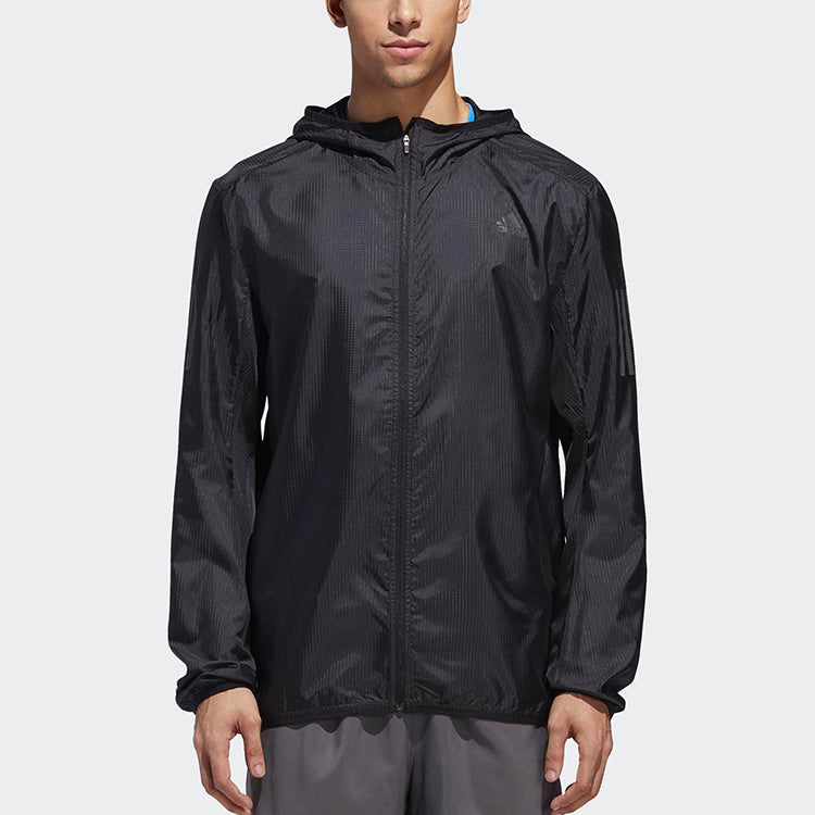 adidas Own The Run Jkt Running Athleisure Casual Sports hooded Zipper Jacket Black DN8763