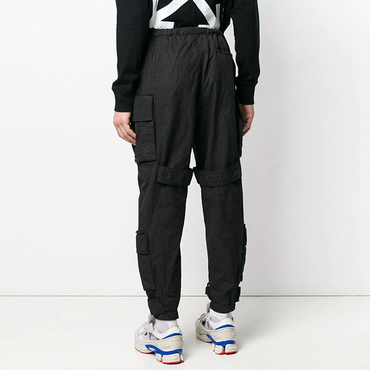 Men's Off-White Solid Color Cargo Pocket Sports Pants/Trousers/Joggers Loose Fit Black OMCF004R19A210211000