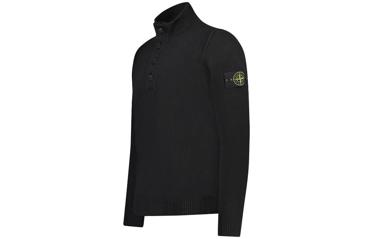STONE ISLAND Wappen Patch High Neck Half Button Knit 'Black' 7915540A3-A0029