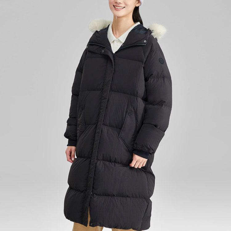 (WMNS) Skechers Sport Woven Long Down Jacket 'Black' L423W098-0018