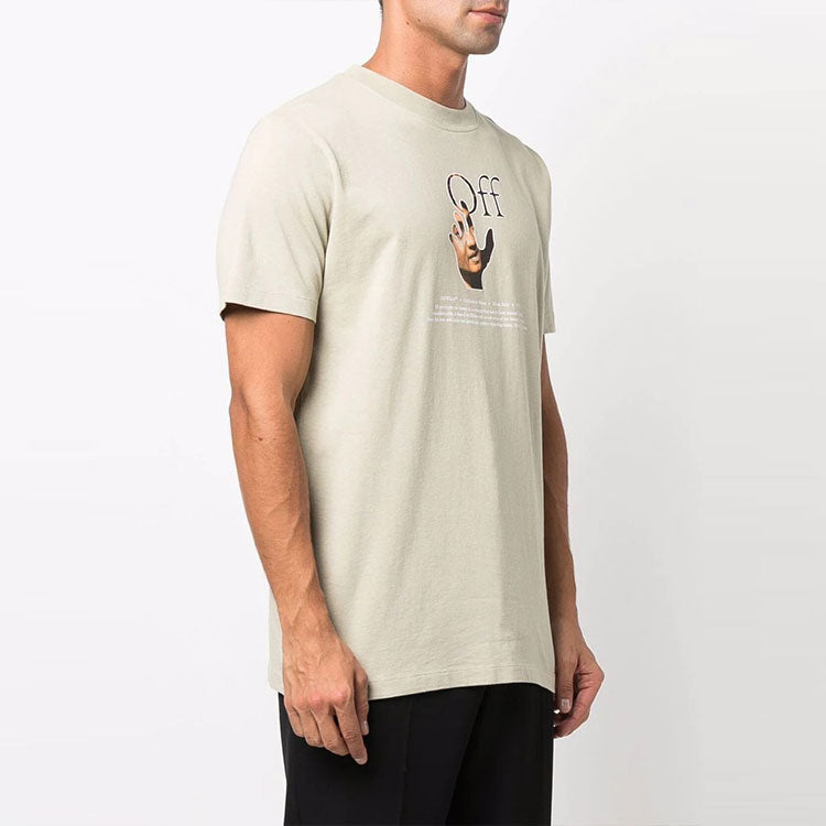 Men's Off-White Logo Printing Round Neck Short Sleeve Light Brown T-Shirt OMAA027F21JER0121784