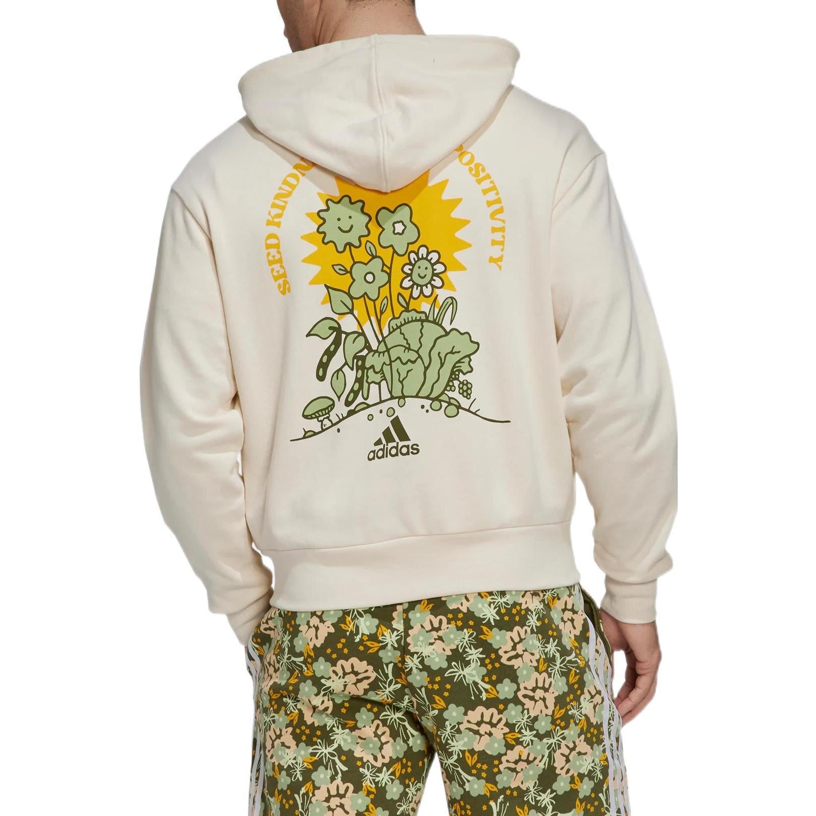 Men's adidas Alphabet Florets Cartoon Funny Printing Sports Hooded Zipper Jacket White HR4314
