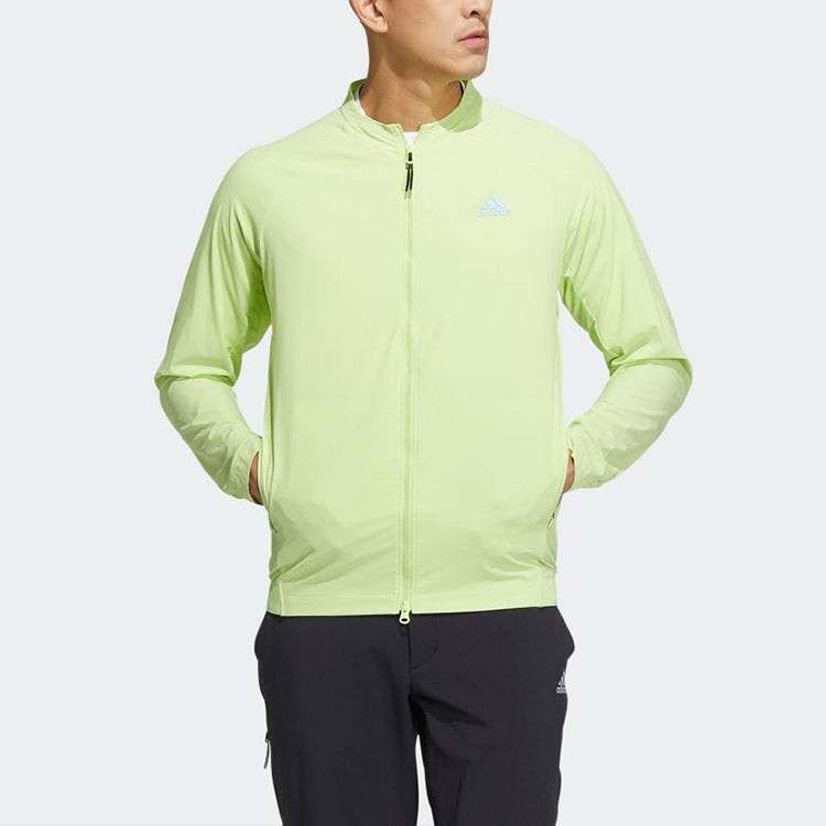 Men's adidas Solid Color Zipper Stand Collar Brand Logo Jacket Japanese Version Green HB3647