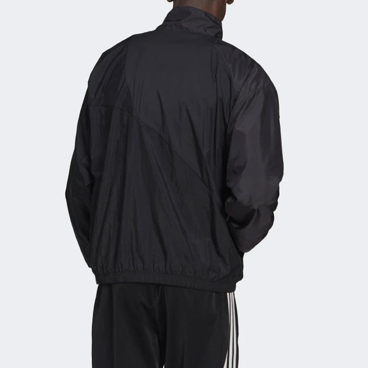 Men's adidas originals Solid Color Printing Long Sleeves Stand Collar Sports Black Jacket HE2952