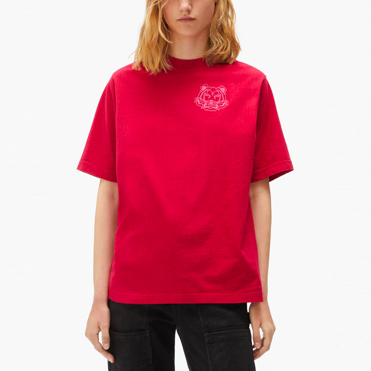 KENZO Tiger Head Pattern Printing Loose Round Neck Short Sleeve Red FB62TS947401-26
