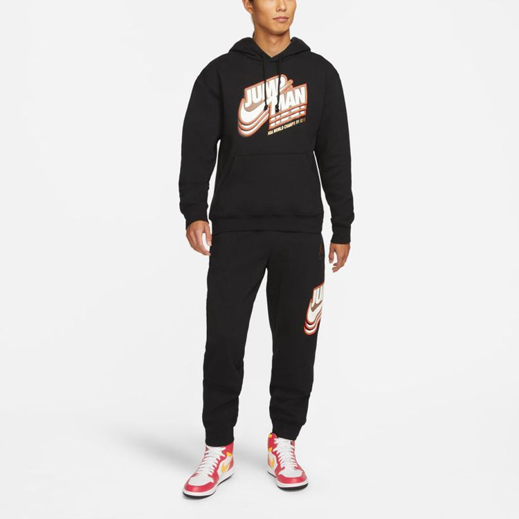 Men's Air Jordan Logo Pattern Fleece Lined Printing Loose Black DC9605-010