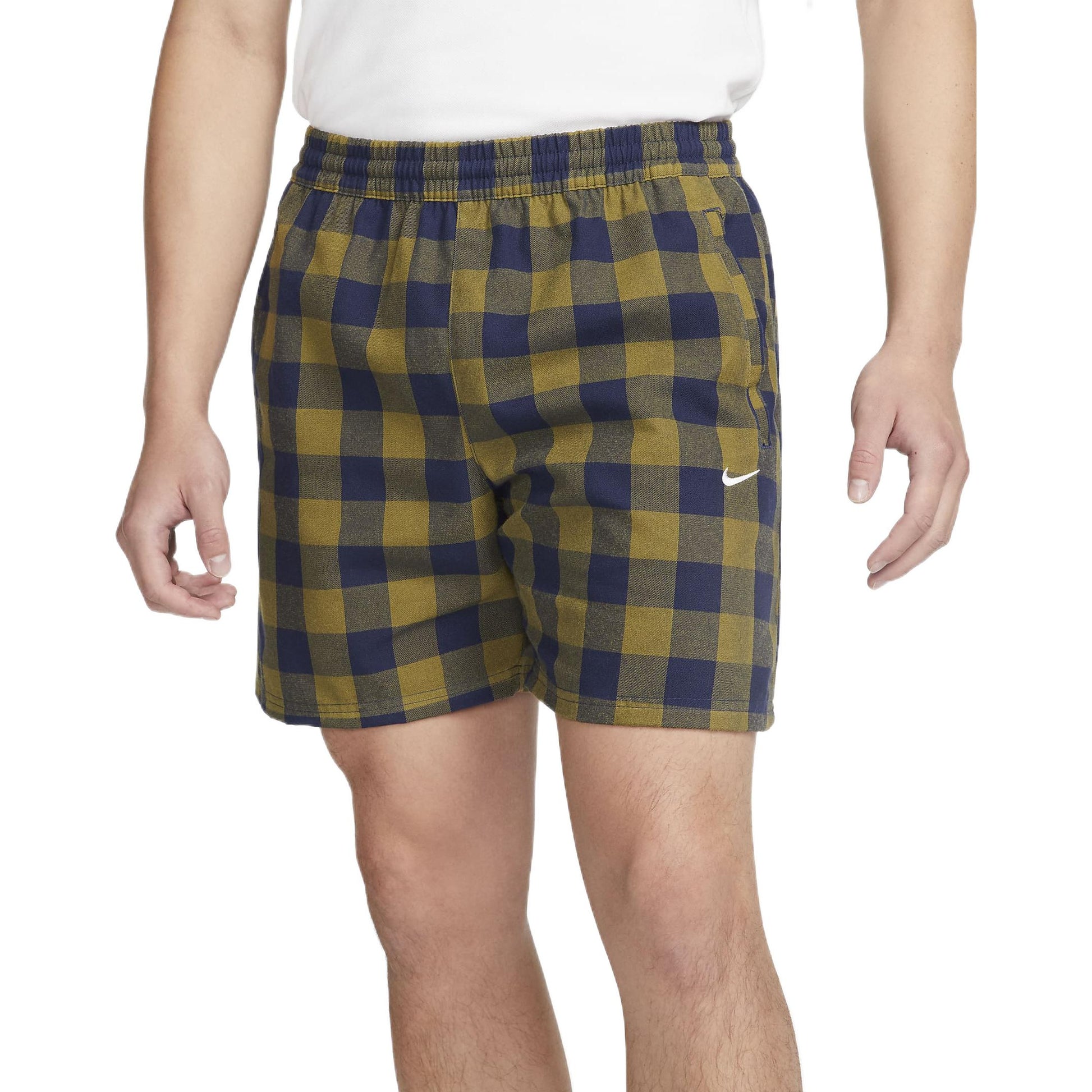 Nike Plaid Straight Casual Shorts Yellow Blue DQ5187-410