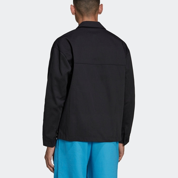 Men's adidas originals Logo Embroidered Solid Color Lapel Long Sleeves Sports Black Jacket HC4540