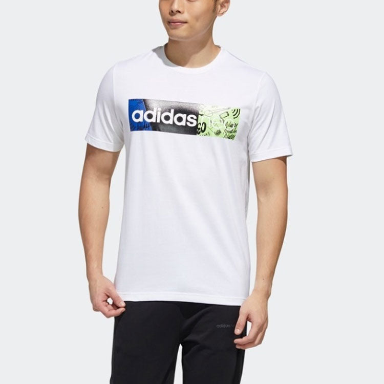 adidas neo Contrasting Colors Logo Printing Sports Short Sleeve White GJ8896