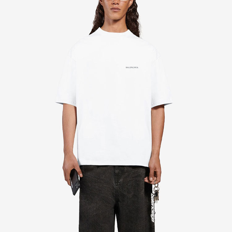 Men's Balenciaga FW21 Logo Printing Retro Short Sleeve 'White' 612966TIVG59040