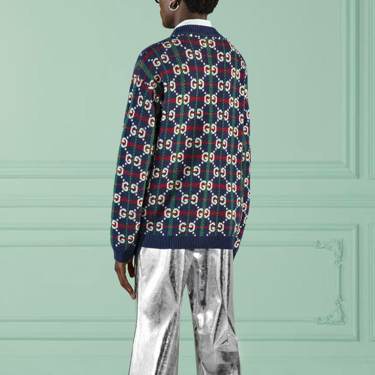 Gucci GG Check Knit Wool Cardigan 'Blue White' 716334-XKCOZ-4804