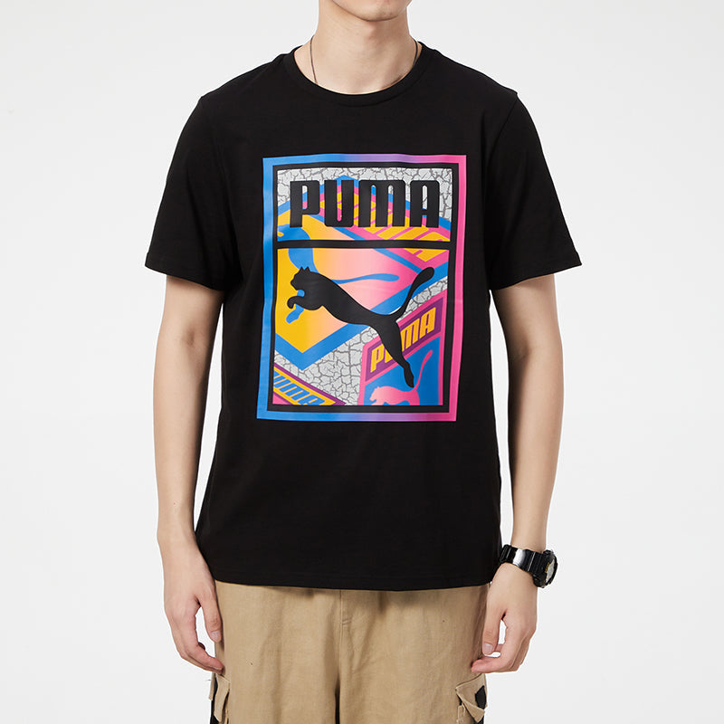 PUMA Sports Running Quick Dry Breathable Casual Round Neck Short Sleeve Black 534151-98