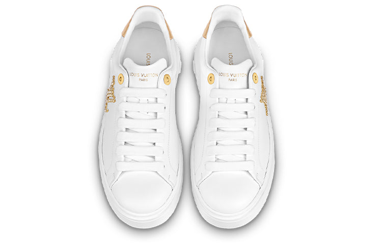 (WMNS) LOUIS VUITTON Time Out Sneakers 'White with Gold Rhinestone Logo' 1AAW0C