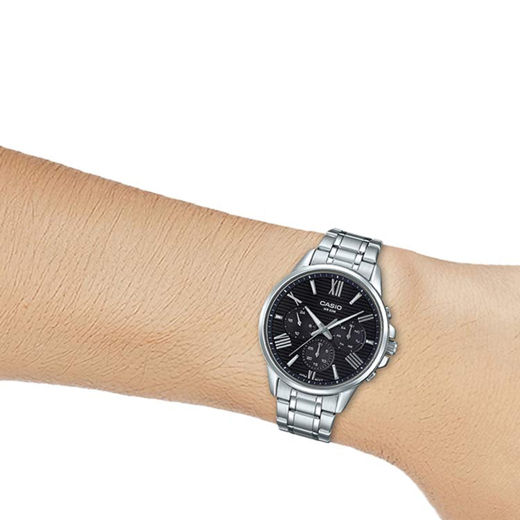 CASIO Male DRESS Japan / South Korea Fashion Black DialSilver BlackSilver Analog MTP-EX300D-1A
