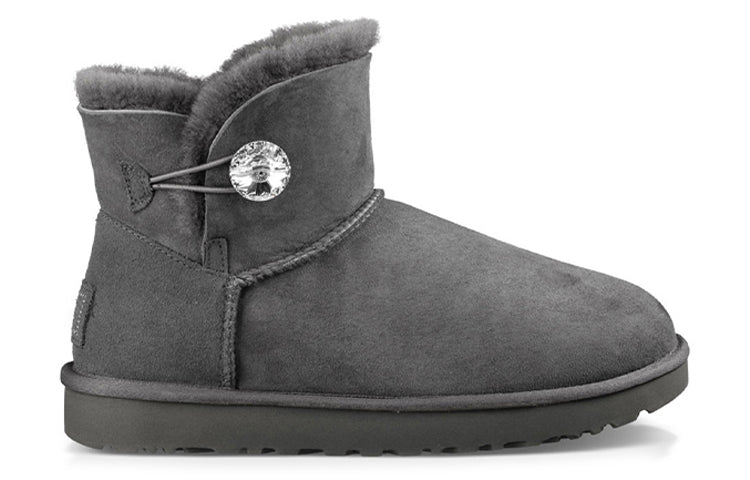 (WMNS) UGG Mini Bailey Button Bling Mid Tops Fleece Lined Gray 1016554-GREY