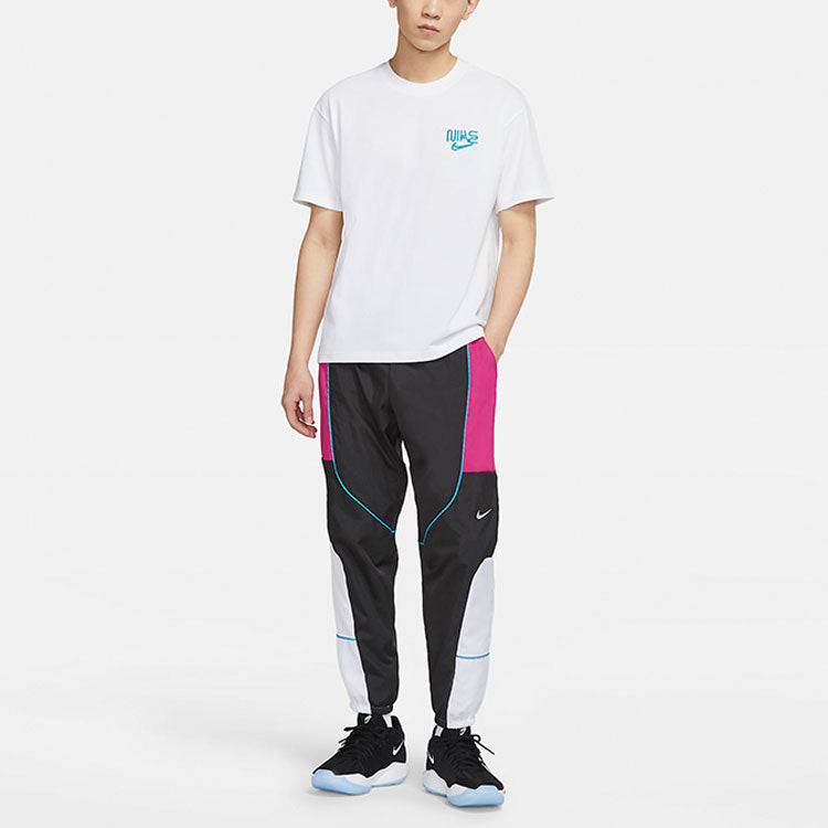 Nike Throwback Basketball Colorblock Sports Loose Splicing Bundle Feet Woven Long Pants Red CV1915-615