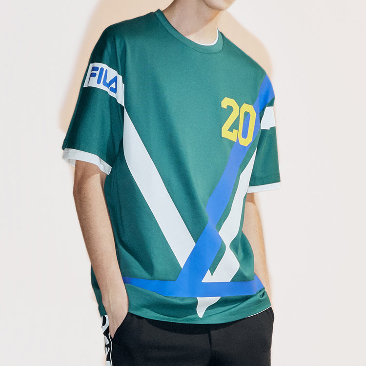 FILA FUSION Loose Dropped Shoulder Sleeves Contrasting Colors Short Sleeve Green T11M032101F-DG