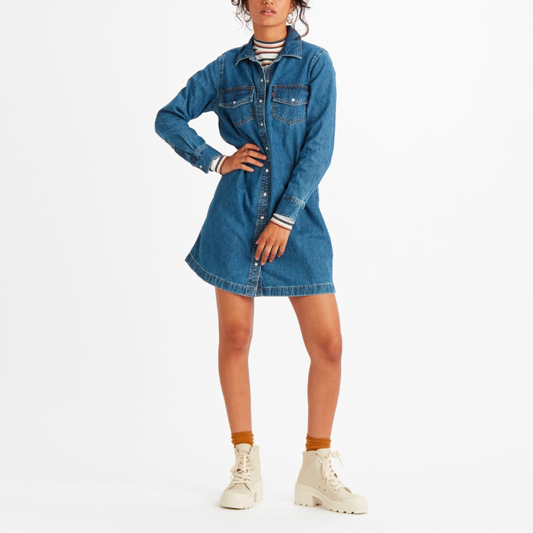 Levis Lapel Pure Cotton Denim Shirt Dress Denim-Blue 85793-0000