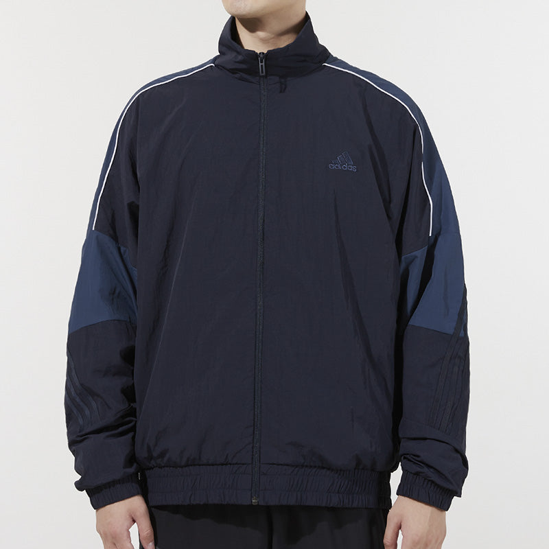 adidas M Si Wov Jkt Contrast Color Stitching Stripe Loose Stand Collar Woven Jacket Blue GT6356