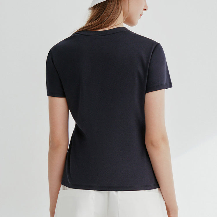 (WMNS) FILA Logo Printing Round-neck Top 'Navy' F11W028147G-NV