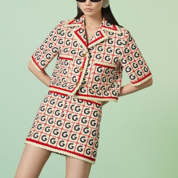 (WMNS) Gucci G Check Lam Tweed Jacket 'White Red' 745102-ZAM4S-9229